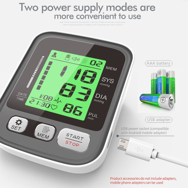 JZ-256A Tri-Color Backlight Automatic Upper Arm Sphygmomanometer Home Electronic Sphygmomanometer, Size:22-42cm(No Voice Broadcast) - free shipping - PMC TechLife - Order now!