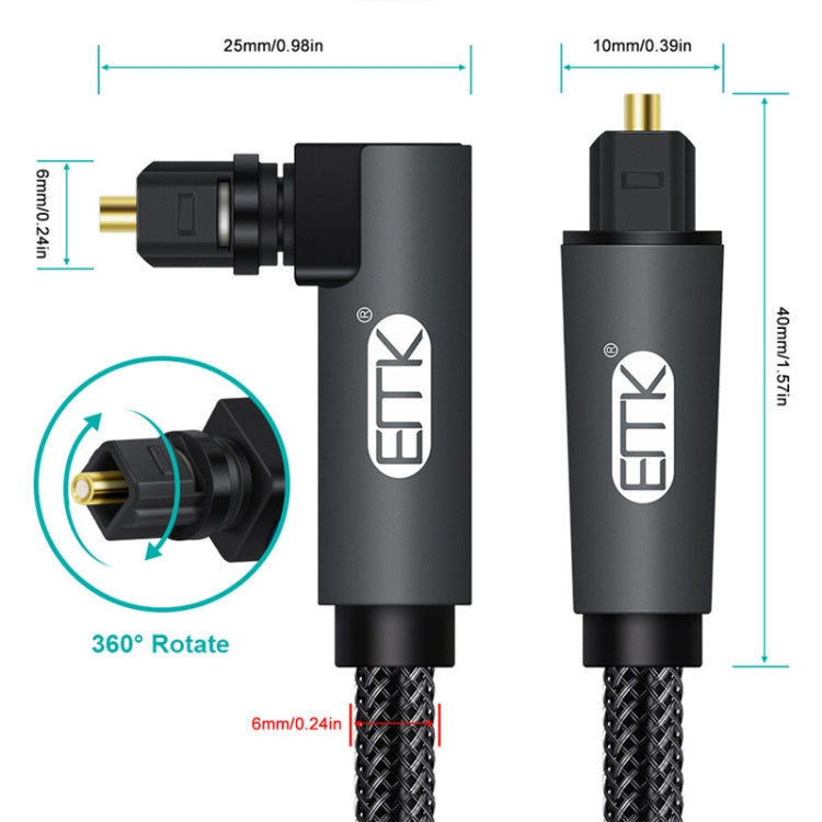 EMK 90 Degree Swivel Adjustable Right Angled 360 Degrees Rotatable Plug Nylon Woven Mesh Optical Audio Cable, Cable Length:30m(Black) - Audio Optical Cables by EMK | Online Shopping South Africa | PMC Jewellery | Buy Now Pay Later Mobicred