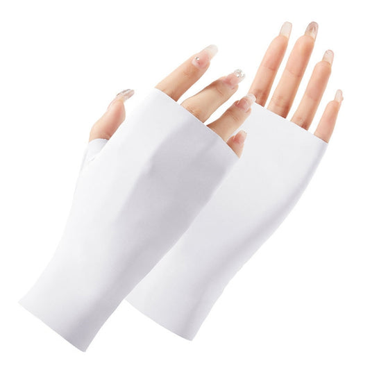 Ladies Sunscreen Gloves Half Finger Ice Silk Gloves,Style: Linked Finger(White) - Safety Gloves by PMC Jewellery | Online Shopping South Africa | PMC Jewellery | Buy Now Pay Later Mobicred