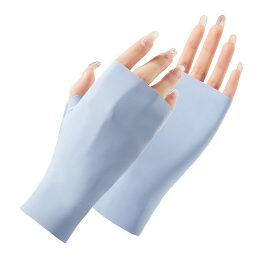 Ladies Sunscreen Gloves Half Finger Ice Silk Gloves,Style: Linked Finger(Blue) - Safety Gloves by PMC Jewellery | Online Shopping South Africa | PMC Jewellery | Buy Now Pay Later Mobicred