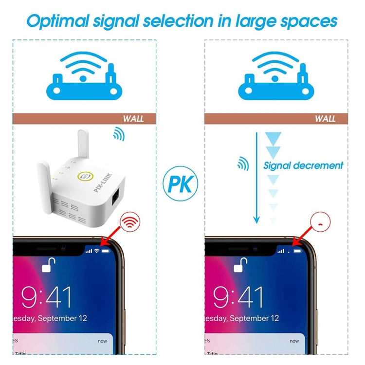 PIX-LINK WR22 300Mbps Wifi Wireless Signal Amplification Enhancement Extender, Plug Type:EU Plug(Black) - Wireless Routers by PIX-LINK | Online Shopping South Africa | PMC Jewellery | Buy Now Pay Later Mobicred