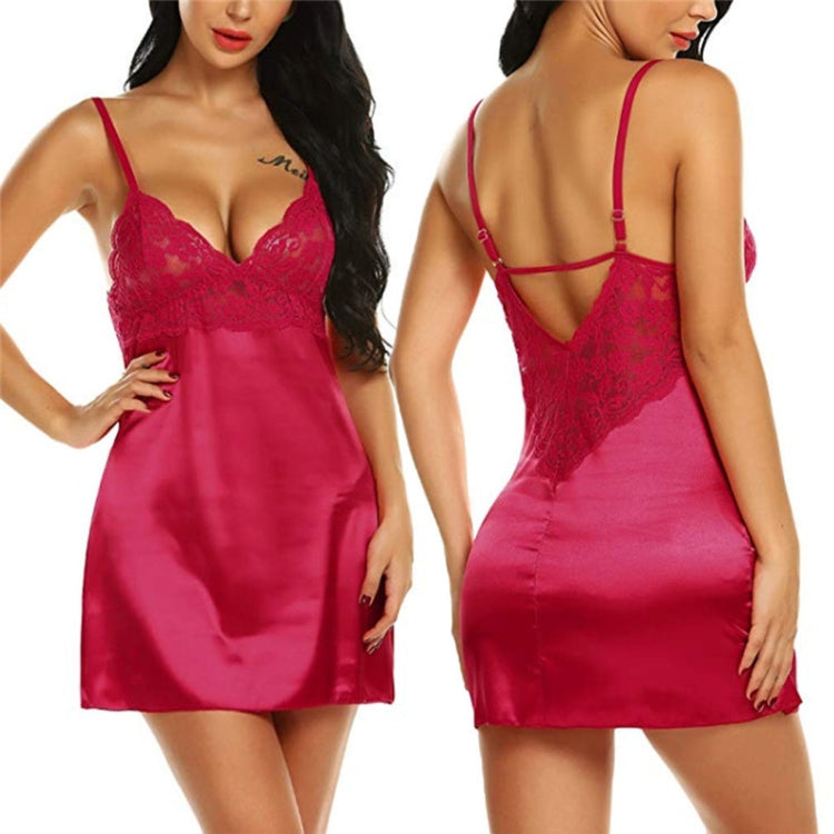 Sexy Lingerie Women Silk Lace Casual Loose Solid Sleeveless Dress Nightgown Sleepwear, Size:S (Red) - Pajamas & Bathrobe by PMC Jewellery | Online Shopping South Africa | PMC Jewellery