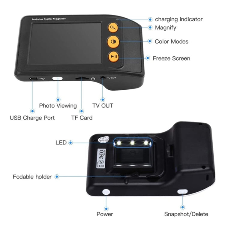 3.5 Inch 2X-25X High-Definition Handheld  Magnifying Glass Electronic Vision Aid(Black) - Hand Held Style by PMC Jewellery | Online Shopping South Africa | PMC Jewellery | Buy Now Pay Later Mobicred