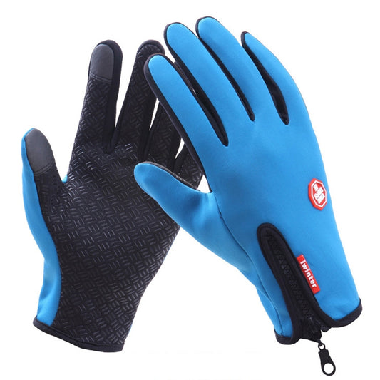 Cycling Gloves Full Finger Neoprene PU Breathable Leather Warm Winter Outdoor Sports Gloves(Blue) - Full Finger Gloves by PMC Jewellery | Online Shopping South Africa | PMC Jewellery | Buy Now Pay Later Mobicred