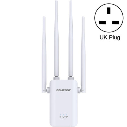 Comfast CF-WR304S 300M 4 Antenna Wireless Repeater High-Power Through-Wall WIFI Signal Amplifier, Specification:UK Plug - Broadband Amplifiers by Comfast | Online Shopping South Africa | PMC Jewellery | Buy Now Pay Later Mobicred