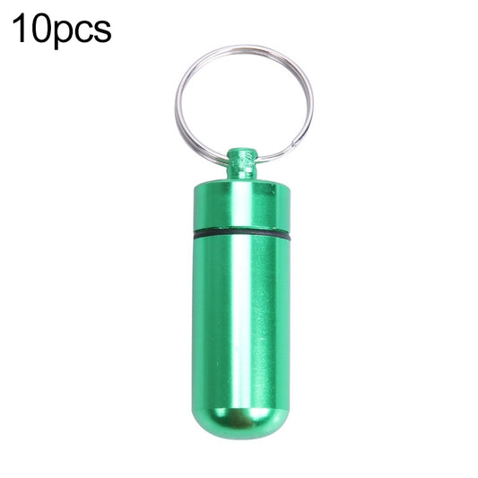 10pcs Portable Sealed Waterproof Aluminum Alloy First Aid Pill Bottle with Keychain(Green) - Emergency Tools by PMC Jewellery | Online Shopping South Africa | PMC Jewellery | Buy Now Pay Later Mobicred