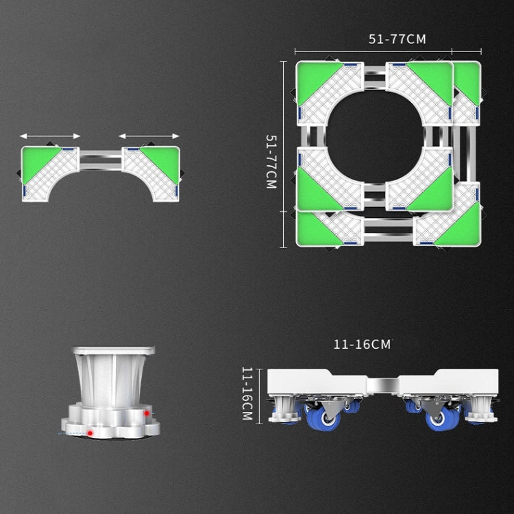 Double Tubes 8 Wheels + 4 Legs Adjustable Stainless Steel Refrigerator Bracket Washing Machine Base Bracket - free shipping - PMC TechLife - Order now!