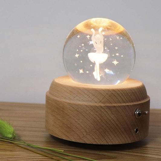 Girl Bedside Lamp Crystal Ball Wooden Base Music Box Charging Glow Rotating Night Light, Random Music(Ballet) - Novelty Lighting by PMC Jewellery | Online Shopping South Africa | PMC Jewellery | Buy Now Pay Later Mobicred