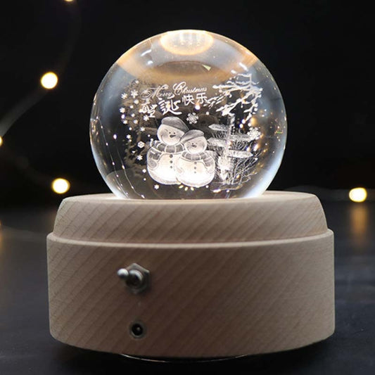 Girl Bedside Lamp Crystal Ball Wooden Base Music Box Charging Glow Rotating Night Light, Random Music(Merry Christmas) - Novelty Lighting by PMC Jewellery | Online Shopping South Africa | PMC Jewellery | Buy Now Pay Later Mobicred