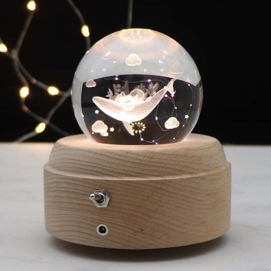 Girl Bedside Lamp Crystal Ball Wooden Base Music Box Charging Glow Rotating Night Light, Random Music(Whale) - Novelty Lighting by PMC Jewellery | Online Shopping South Africa | PMC Jewellery | Buy Now Pay Later Mobicred