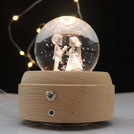 Girl Bedside Lamp Crystal Ball Wooden Base Music Box Charging Glow Rotating Night Light, Random Music(Bride And Groom) - Novelty Lighting by PMC Jewellery | Online Shopping South Africa | PMC Jewellery | Buy Now Pay Later Mobicred