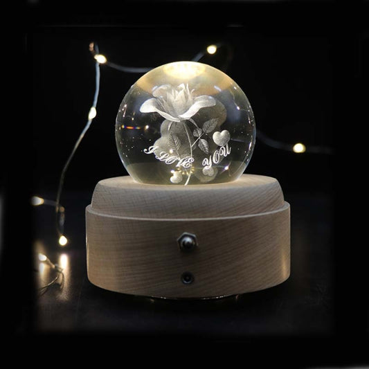 Girl Bedside Lamp Crystal Ball Wooden Base Music Box Charging Glow Rotating Night Light, Random Music(Rose I love U) - Novelty Lighting by PMC Jewellery | Online Shopping South Africa | PMC Jewellery | Buy Now Pay Later Mobicred