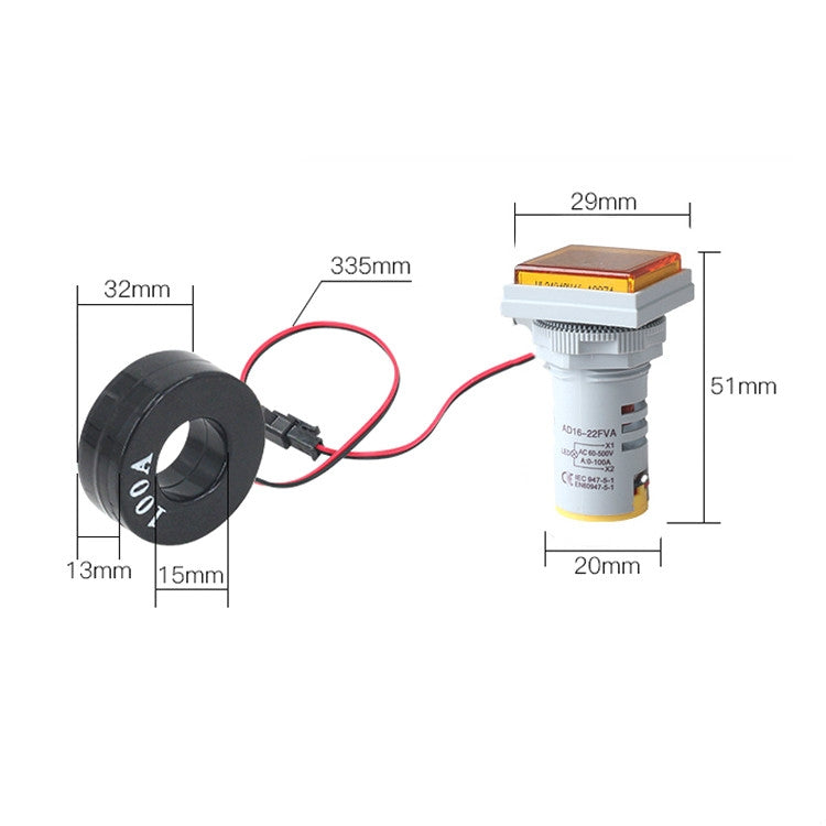 AD16-22FVA Square Signal Indicator Type Mini Digital Display AC Voltage And Current Meter(Yellow) - Current & Voltage Tester by PMC Jewellery | Online Shopping South Africa | PMC Jewellery