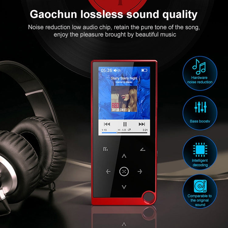 E05 2.4 inch Touch-Button MP4 / MP3 Lossless Music Player, Support E-Book / Alarm Clock / Timer Shutdown, Memory Capacity: 8GB Bluetooth Version(Red) - MP4 Player by PMC Jewellery | Online Shopping South Africa | PMC Jewellery | Buy Now Pay Later Mobicred