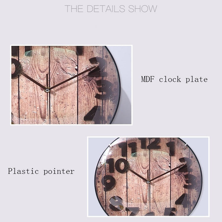 Simple Retro Imitation Wood Grain Three-dimensional Digital Round Wall Clock - Wall Clock by PMc TechLife | Online Shopping South Africa | PMc TechLife | Buy Now Pay Later Mobicred