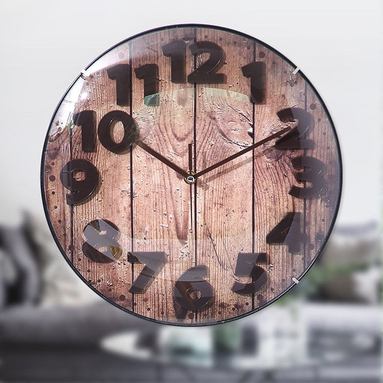 Simple Retro Imitation Wood Grain Three-dimensional Digital Round Wall Clock - Wall Clock by PMc TechLife | Online Shopping South Africa | PMc TechLife | Buy Now Pay Later Mobicred