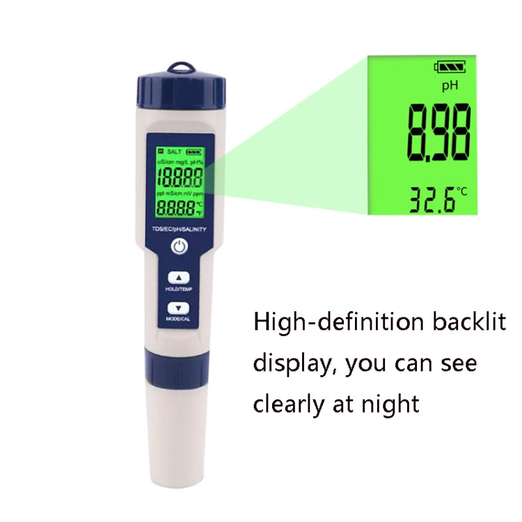 EZ-9909 PH/Salinity/Temperature/TDS/EC 5-in-1 Test Pen Multifunctional Water Quality Detector - free shipping - PMC Jewellery - Order now!