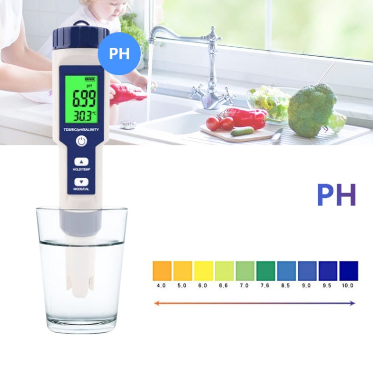 EZ-9909 PH/Salinity/Temperature/TDS/EC 5-in-1 Test Pen Multifunctional Water Quality Detector - free shipping - PMC Jewellery - Order now!