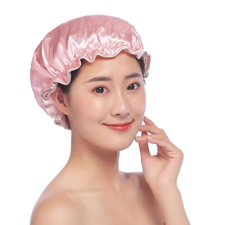 Lovely Thick Women Satin Colorful Double Waterproof Hair Cover Bathing Cap(Pink) - Bath Supplies by PMC Jewellery | Online Shopping South Africa | PMC Jewellery | Buy Now Pay Later Mobicred