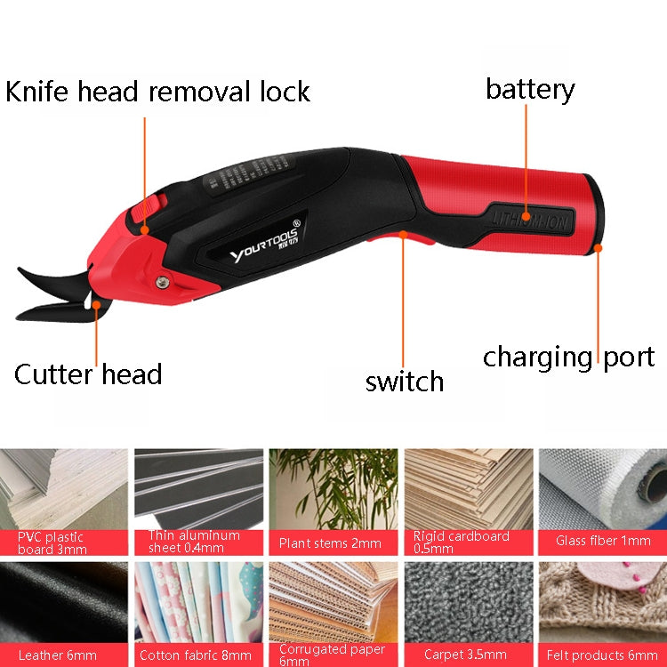 YOURTOOLS Y4005 12W Charging Version Tungsten Steel Electric Scissors Clothing Leather Carpet Trimming Scissors, Battery Capacity: 1500mAh (Red) - DIY Apparel Sewing by PMC Jewellery | Online Shopping South Africa | PMC Jewellery | Buy Now Pay Later Mobicred