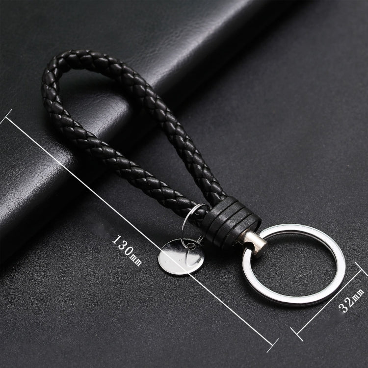 Woven Leather Cord Keychain Car Pendant Leather Key Ring Baotou With Small Round Piece(Silver) - Key Rings by PMC Jewellery | Online Shopping South Africa | PMC Jewellery