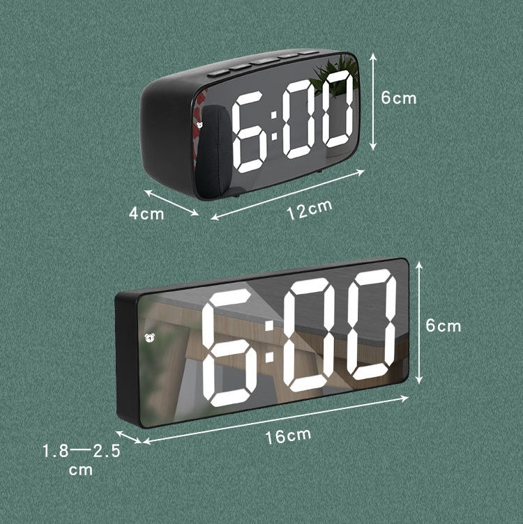 Mirror Bedside Alarm Clock Battery Plug-In Dual-Purpose LED Clock, Colour: Arc-shaped Black Shell (Mirror White Light) - free shipping - PMc TechLife - Order now!