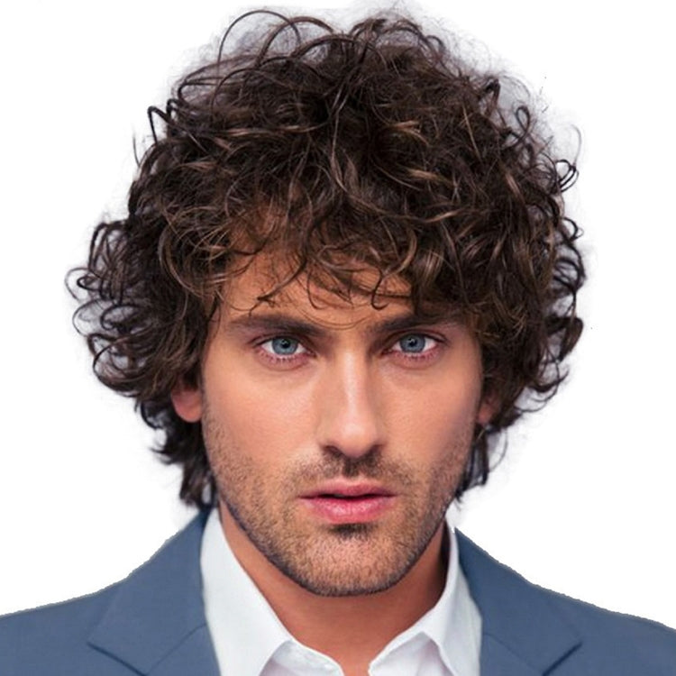 Men Fluffy Short Curly Wig Sets(Black Brown) - Wigs by PMC Jewellery | Online Shopping South Africa | PMC Jewellery