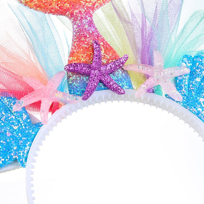 Rainbow Mermaid Headband Children Party Hair Accessories Net Gauze Flower Animal Hair Accessories(White) - Hoops by PMC Jewellery | Online Shopping South Africa | PMC Jewellery