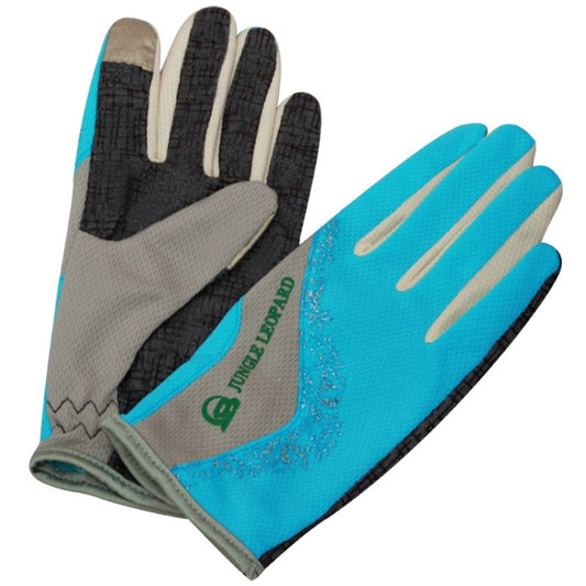 JUNGLE LEOPARD Outdoor Sports Mountaineering Full Finger Gloves Mesh Touch Screen Anti-Skid Gloves, Size: L(Lake Blue+Gray) - Full Finger Gloves by JUNGLE LEOPARD | Online Shopping South Africa | PMC Jewellery | Buy Now Pay Later Mobicred