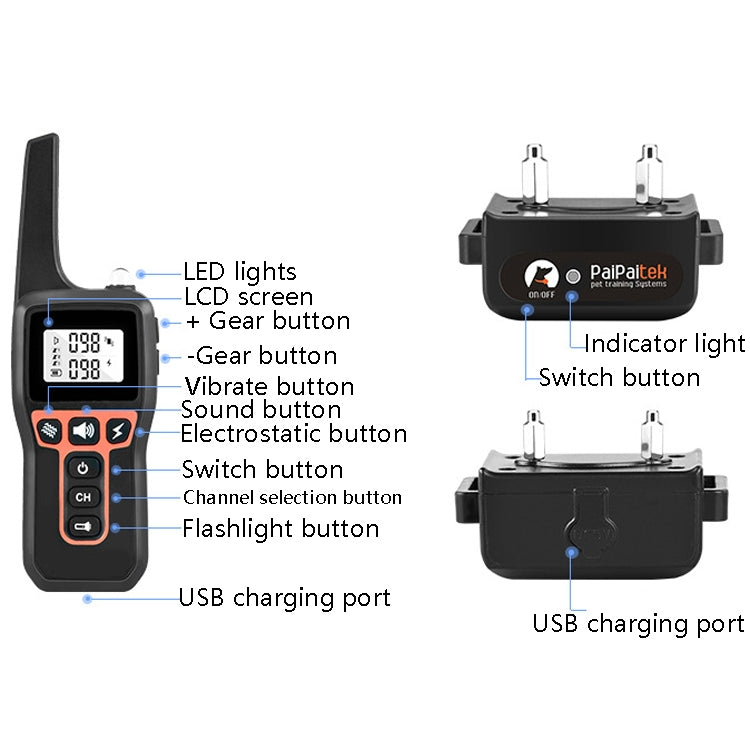 PaiPaitek PD529-3 Remote Control Dog Training Device Voice Control Barking Stopper Electronic Collar Dog Training Device - free shipping - PMC TechLife - Order now!