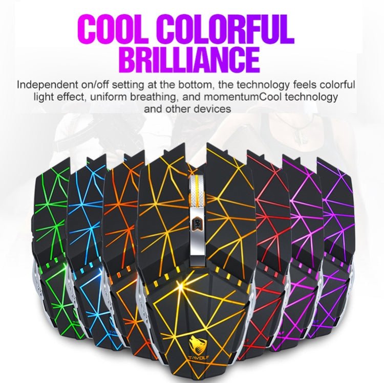 T-WOLF Q15 6-Buttons 1600 DPI Wireless Rechargeable Mute Office Gaming Mouse with 7 Color Breathing Light(Technology Black) - Wireless Mice by T-WOLF | Online Shopping South Africa | PMC Jewellery | Buy Now Pay Later Mobicred