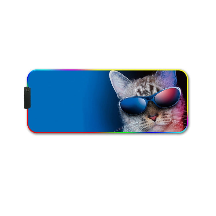 300x350x3mm F-01 Rubber Thermal Transfer RGB Luminous Non-Slip Mouse Pad(Glasses Cat) - Mouse Pads by PMC Jewellery | Online Shopping South Africa | PMC Jewellery | Buy Now Pay Later Mobicred