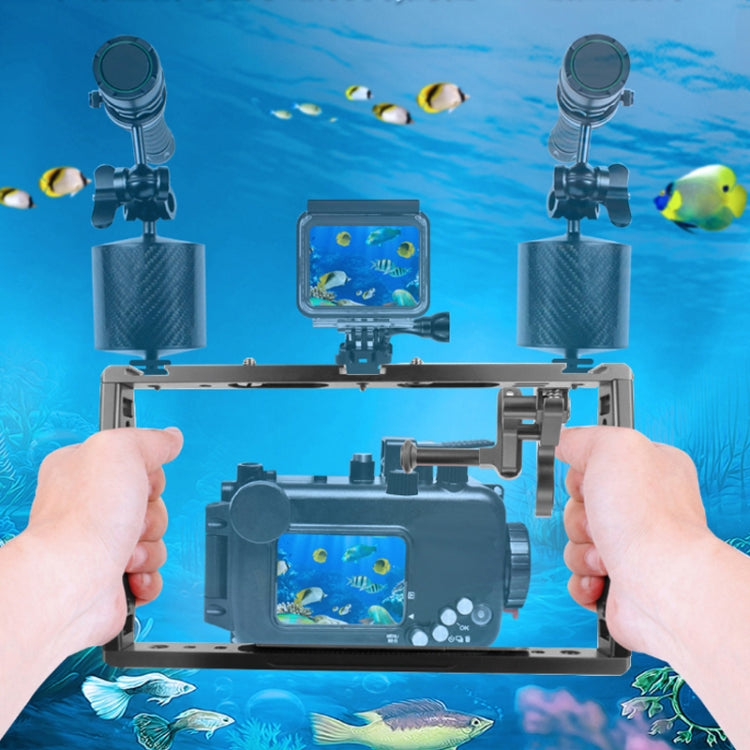 Diving Dual Handheld Grip Bracket Stabilizer Extension Phone Clamp Camera Rig Cage Underwater Case for GoPro HERO9 /8 /7, Colour: Black Bracket + Shutter - Camera Cage by PMC Jewellery | Online Shopping South Africa | PMC Jewellery | Buy Now Pay Later Mobicred