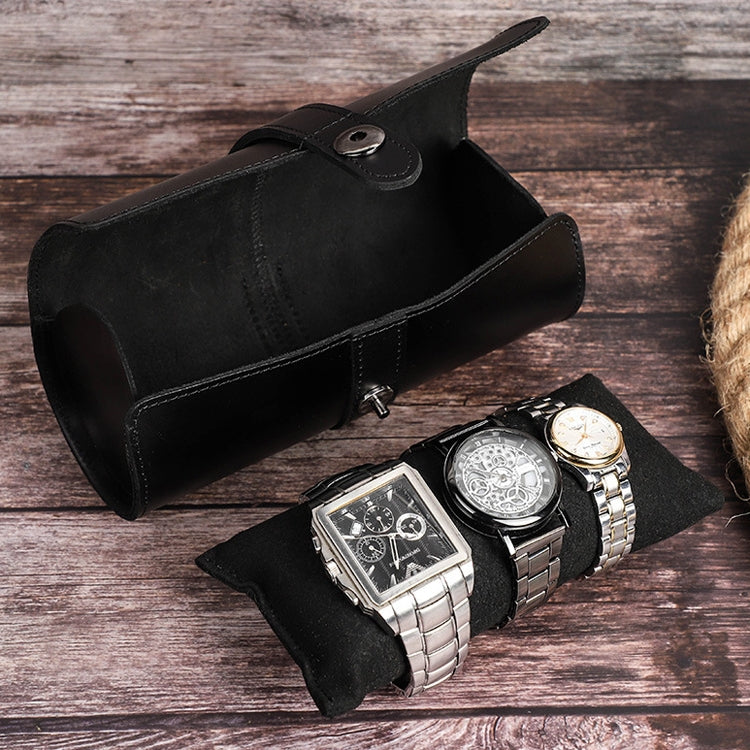 Contacts Family CF1117A 3 Watch Positions Leather Watch Box Round Buckle Outdoor Travel Watch Storage Box(Black) - free shipping - PMC TechLife - Order now!