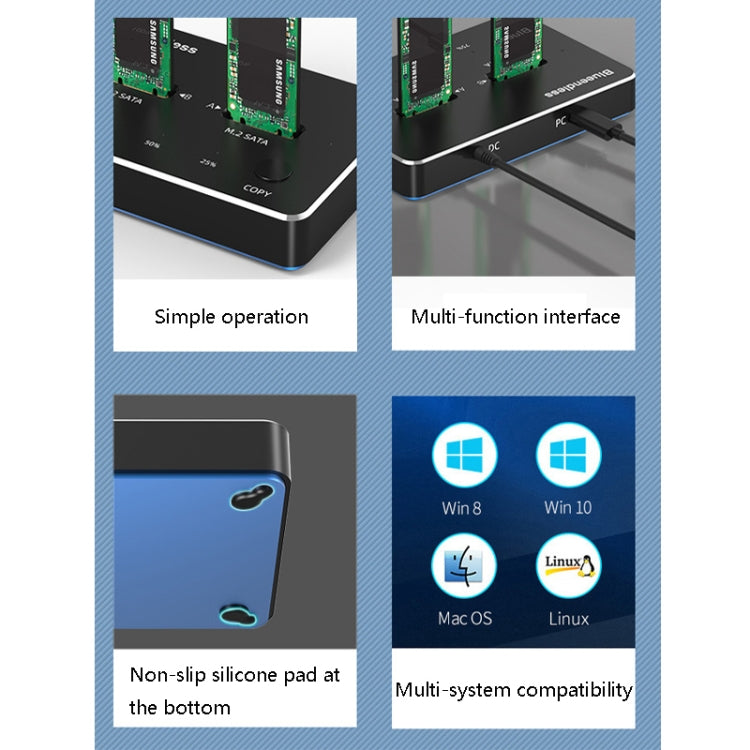 Blueendless M.2 Double Disk Mobile Hard Disk Base SATA / NVME Solid State Hard Disk Box, Colour: M.2 SATA (Gray + Blue) - HDD Enclosure by Blueendless | Online Shopping South Africa | PMC TechLife