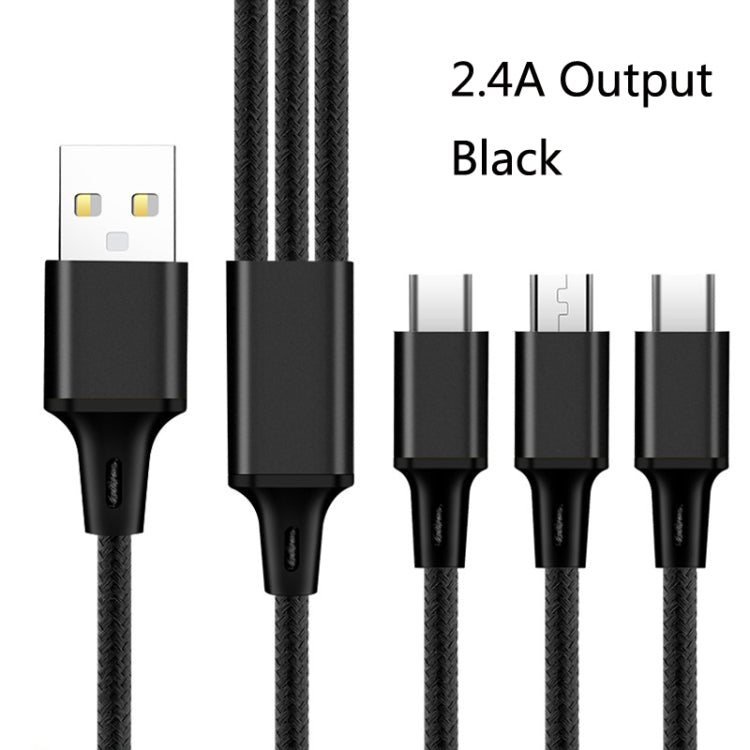 2 PCS ZZ034 USB To 8 Pin + USB-C / Type-C + Micro USB 3 In 1 Fast Charging Cable, Style: Mini-Black - Multifunction Cable by PMC Jewellery | Online Shopping South Africa | PMC Jewellery | Buy Now Pay Later Mobicred