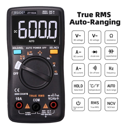 BSIDE ZT102A LCD Display 6000 Words AUTO Intelligent Gear Automatic Range Digital Multimeter - Digital Multimeter by BSIDE | Online Shopping South Africa | PMC Jewellery | Buy Now Pay Later Mobicred