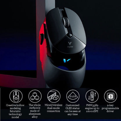 Rapoo VT960 1600 DPI 7 Keys Dual Mode Macro Programmable Symphony RGB Backlit Wireless Gaming Mouse(Black) - Wireless Mice by Rapoo | Online Shopping South Africa | PMC Jewellery | Buy Now Pay Later Mobicred