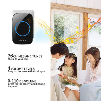 CACAZI H10 1 For 2 Home Wireless Music Doorbell without Battery, Plug:US Plug(Black) - Wireless Doorbell by CACAZI | Online Shopping South Africa | PMC Jewellery | Buy Now Pay Later Mobicred