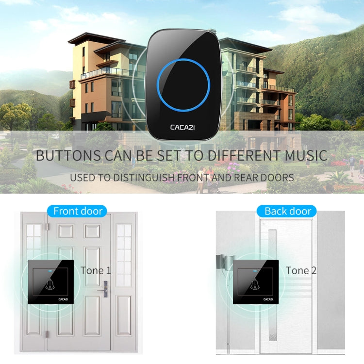 CACAZI H10 1 For 2 Home Wireless Music Doorbell without Battery, Plug:US Plug(Black) - Wireless Doorbell by CACAZI | Online Shopping South Africa | PMC Jewellery | Buy Now Pay Later Mobicred