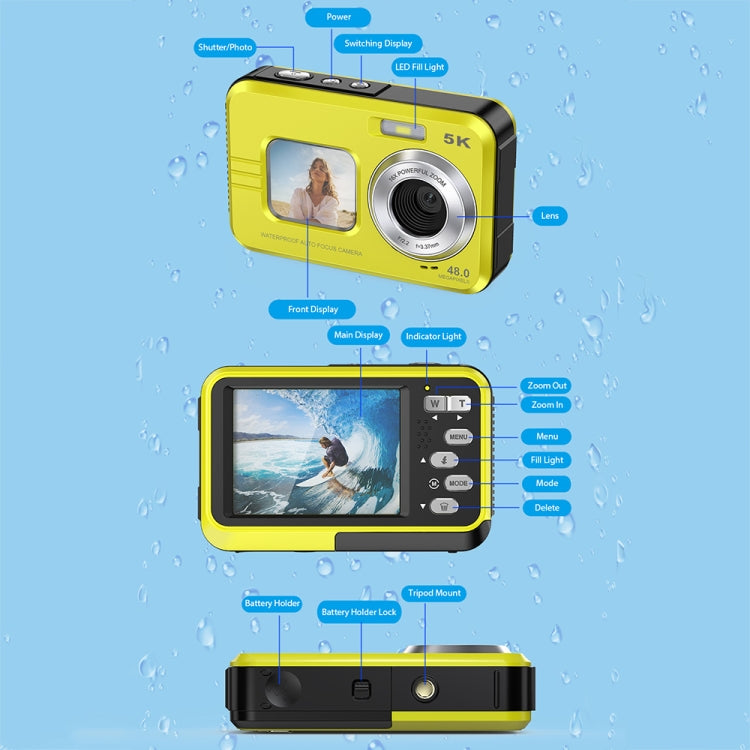 WDC901 3.5m Waterproof 48MP HD Dual Screen Outdoor Sports Digital Camera UK Plug(Blue) - Children Cameras by PMC Jewellery | Online Shopping South Africa | PMC Jewellery | Buy Now Pay Later Mobicred