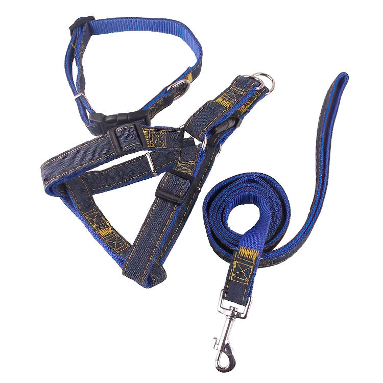 BG-Q1025 Leash+Chest Strap+Collar Thickened Strong Denim Pet Dog Leash Set, Size: XL(Black) - Leashes & Chest Strap by PMC TechLife | Online Shopping South Africa | PMC TechLife