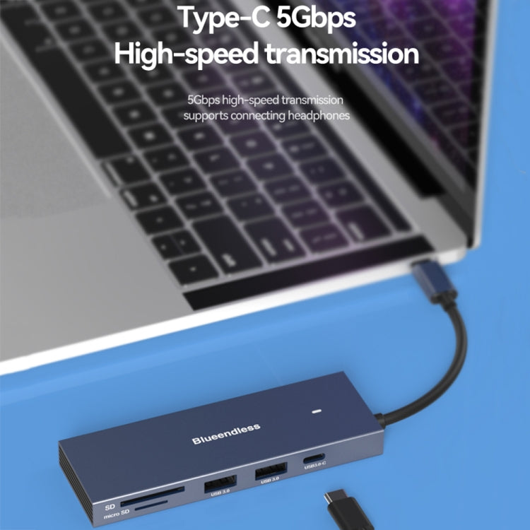 Blueendless 4K60Hz + Data Port Type-C Docking Station USB3.0 Splitter, Spec: 6-in-1 Blue - USB HUB by Blueendless | Online Shopping South Africa | PMC Jewellery | Buy Now Pay Later Mobicred