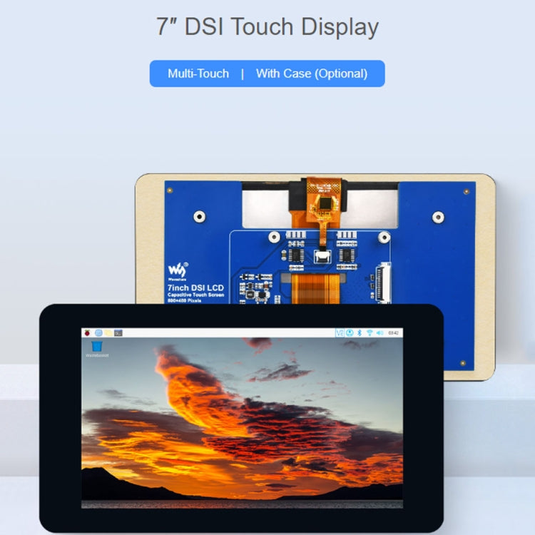 Waveshare 7 inch 800��480 IPS Capacitive Touch Display, DSI Interface, 5-Point Touch with Case - free shipping - PMC TechLife - Order now!