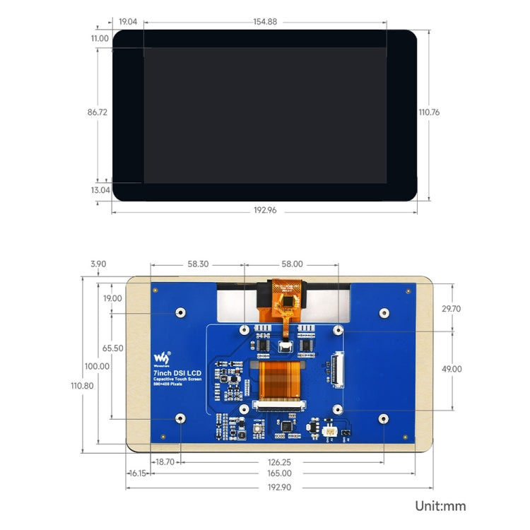 Waveshare 7 inch 800��480 IPS Capacitive Touch Display, DSI Interface, 5-Point Touch with Case - free shipping - PMC TechLife - Order now!