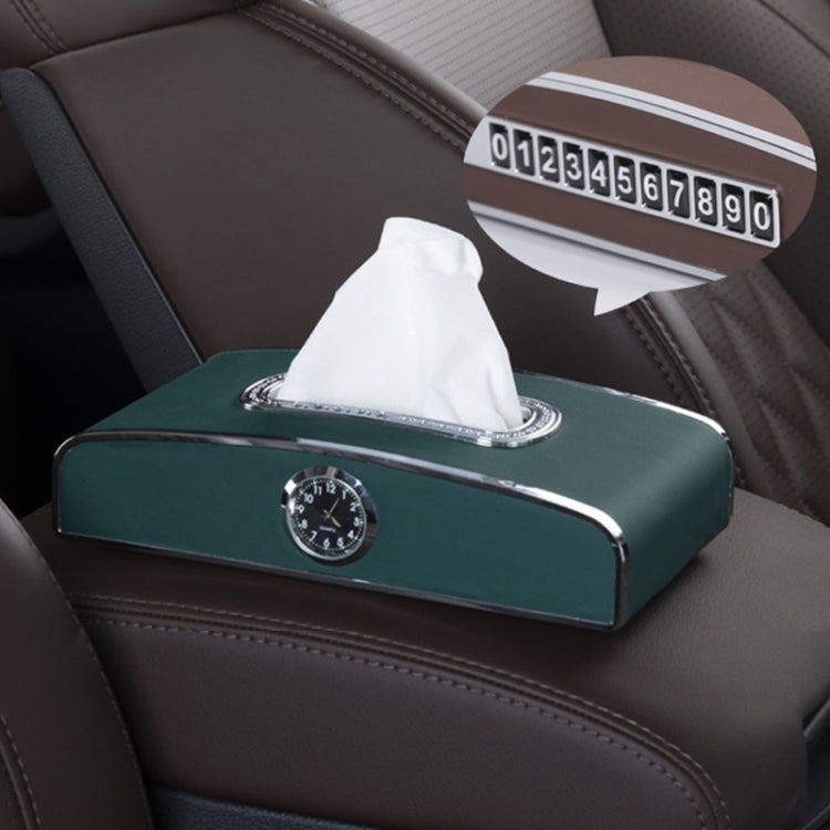 Car Clock Tissue Box Multi-Function Vehicle Instrument Table Paper Towel Box, Style: Clock+Parking Card (Green) - Tissue Boxes by PMC Jewellery | Online Shopping South Africa | PMC Jewellery