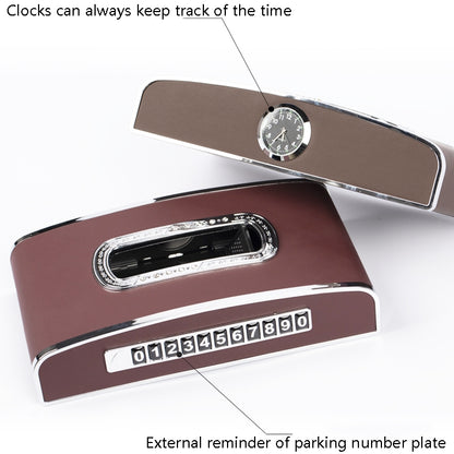 Car Clock Tissue Box Multi-Function Vehicle Instrument Table Paper Towel Box, Style: Clock+Parking Card (Mocha Brown) - Tissue Boxes by PMC Jewellery | Online Shopping South Africa | PMC Jewellery