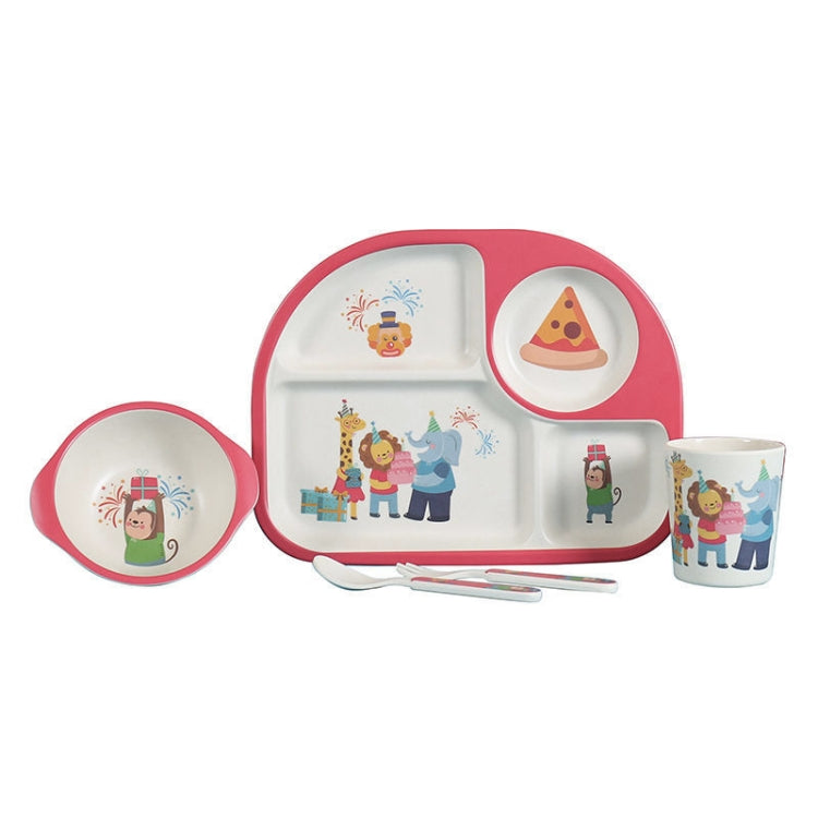 5 PCS/set Eco-friendly Bamboo Fiber Baby Plate Dishes 4 Slots Children Tableware Dishes Dinnerware(Red) - Tableware by PMC Jewellery | Online Shopping South Africa | PMC Jewellery | Buy Now Pay Later Mobicred