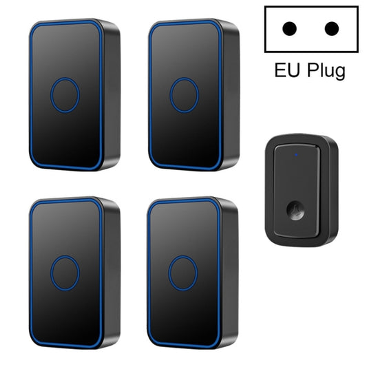 CACAZI A19 1 For 4 Wireless Music Doorbell without Battery, Plug:EU Plug(Black) - Wireless Doorbell by CACAZI | Online Shopping South Africa | PMC Jewellery
