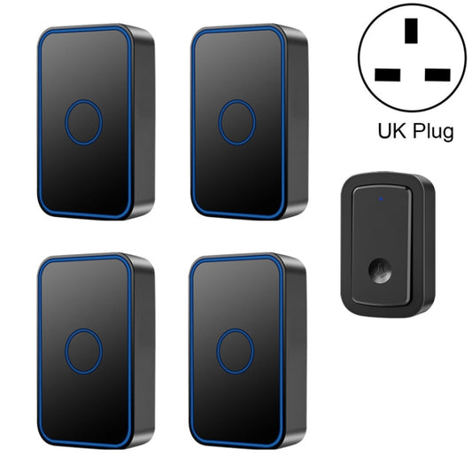 CACAZI A19 1 For 4 Wireless Music Doorbell without Battery, Plug:UK Plug(Black) - Wireless Doorbell by CACAZI | Online Shopping South Africa | PMC Jewellery